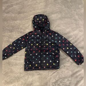 Primary Navy Rainbow Star Kids Puffer Jacket - Size 4-5